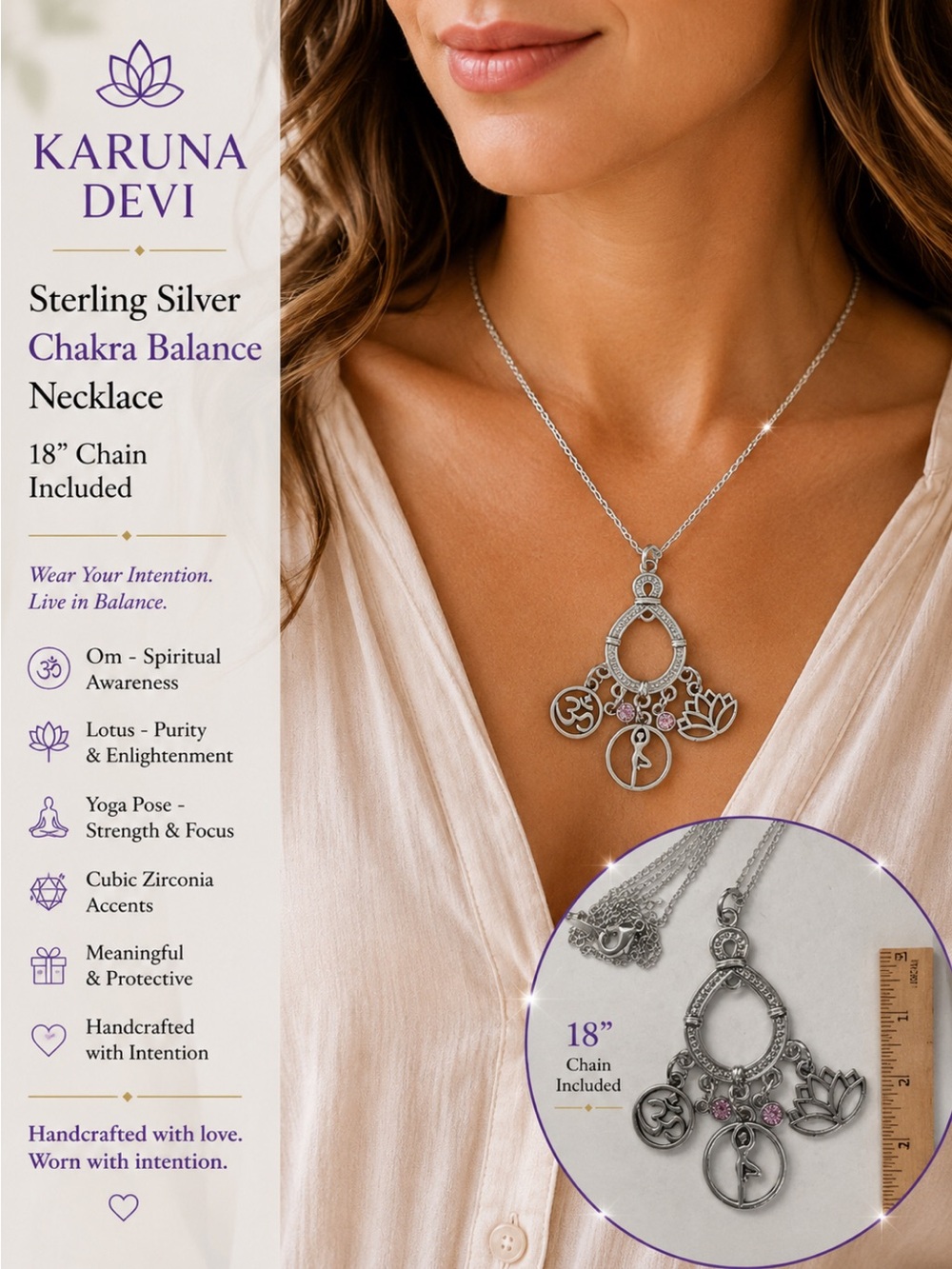 2 for $25 Silver Tones and Pink Yoga Charm Necklace